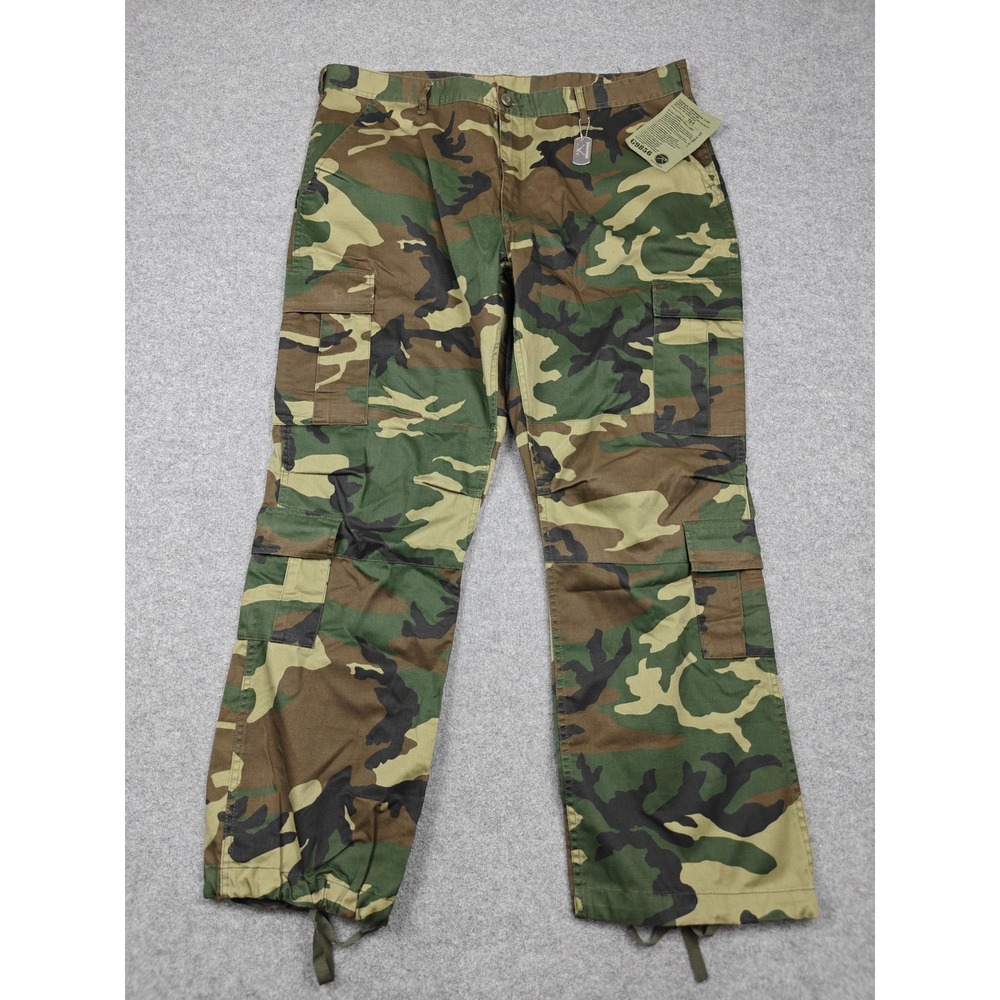 Rothco Pants Mens XL Green Woodland Camo BDU Cargo Adjustable Waist Paratrooper